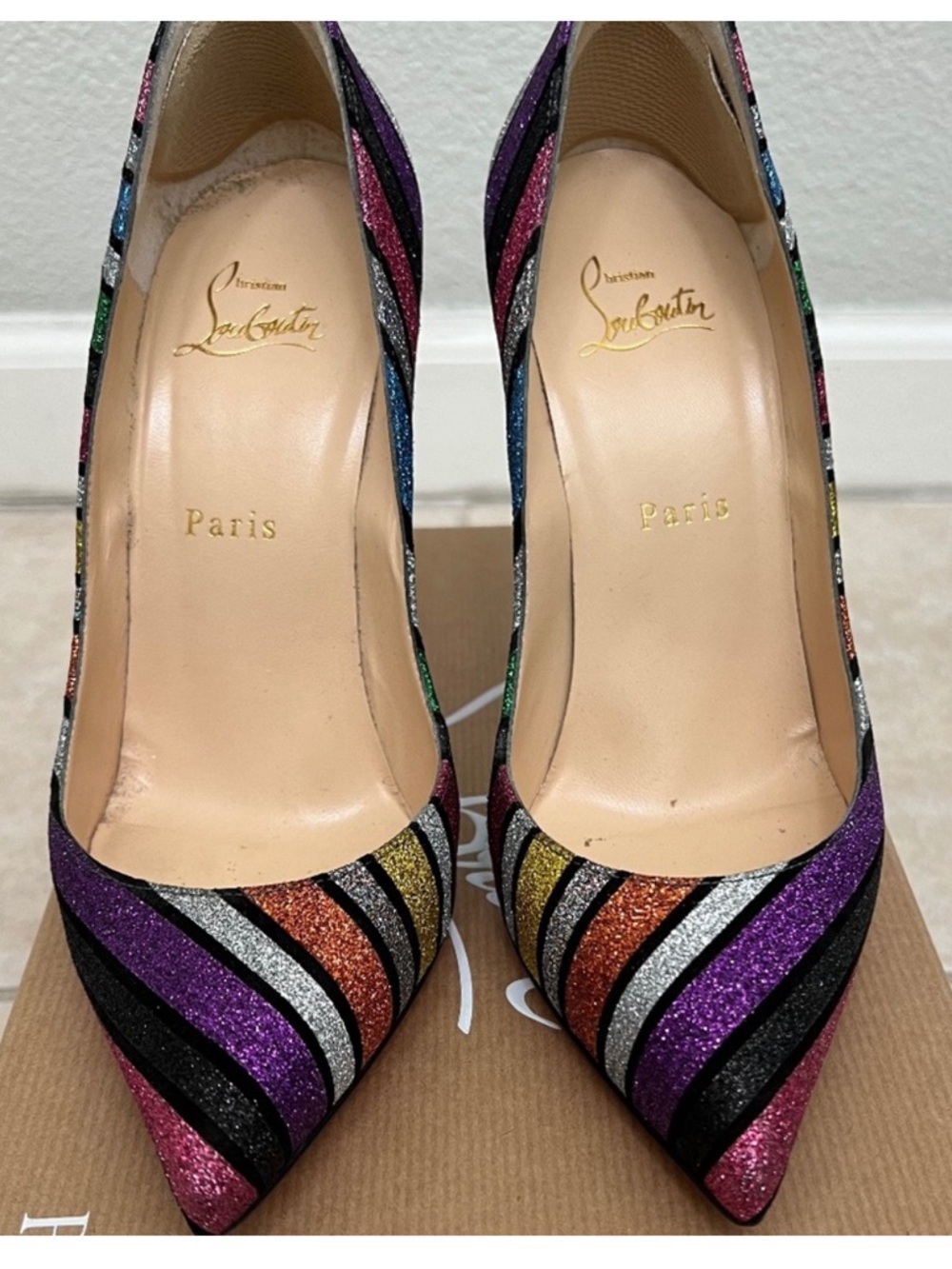 Christian Louboutin Glitter Striped Pointed-Toe Pumps — Multicolor